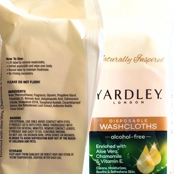 Yardley Large 12"x8" Disposable Washcloths Alcohol-Free Cleans/Moisturizes/Sooth - Picture 3 of 5